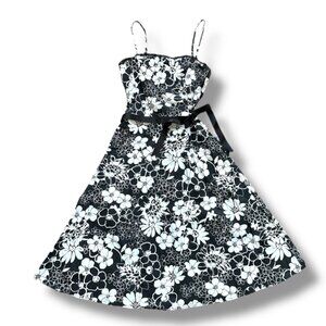 Vintage 90s Jodi Kristopher Black White Tropical Floral Dress Women's Size 3/4